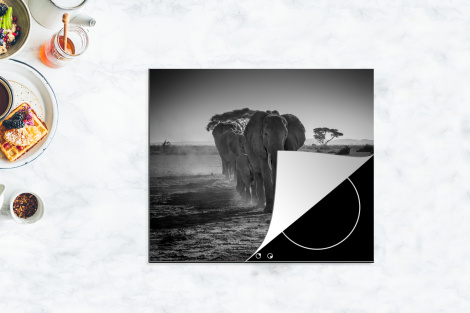 Herdabdeckplatte Elefanten in Kenia in Schwarz und Weiß-thumbnail-4