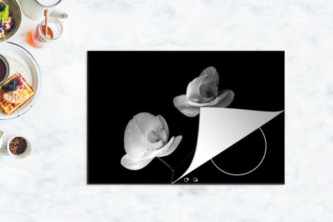 Herdabdeckplatte - Orchidee - Blumen - Schwarz - Weiß-4
