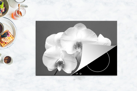 Herdabdeckplatte Weiße Orchidee - schwarz und weiß-4