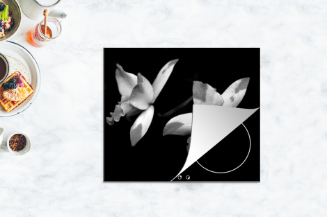 Inductiebeschermer - Twee orchidee bloemen - zwart wit-thumbnail-4
