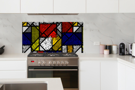 Spatscherm keuken - Mondriaan - Glas in lood - Oude Meesters - Kunstwerk - Abstract - Schilderij-thumbnail-4