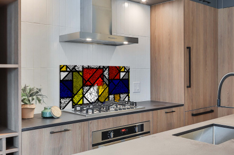 Spatscherm keuken - Mondriaan - Glas in lood - Oude Meesters - Kunstwerk - Abstract - Schilderij-thumbnail-2