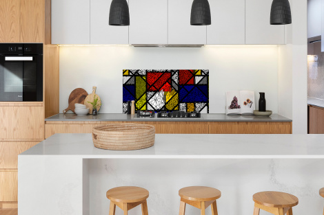 Spatscherm keuken - Mondriaan - Glas in lood - Oude Meesters - Kunstwerk - Abstract - Schilderij-3