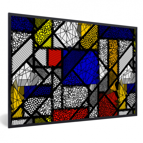 Poster met lijst - Mondriaan - Glas in lood - Oude Meesters - Kunstwerk - Abstract - Schilderij - Liggend-thumbnail-1