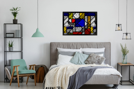 Poster met lijst - Mondriaan - Glas in lood - Oude Meesters - Kunstwerk - Abstract - Schilderij - Liggend-thumbnail-4
