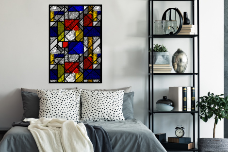 Poster met lijst - Mondriaan - Glas in lood - Oude Meesters - Kunstwerk - Abstract - Schilderij - Staand-4