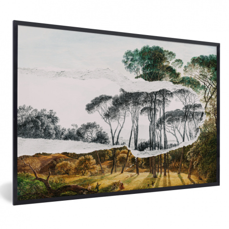 Poster met lijst - Italiaans landschap parasoldennen - Kunst - Hendrik Voogd - Schilderij - Zwart wit - Oude meesters - Liggend-1