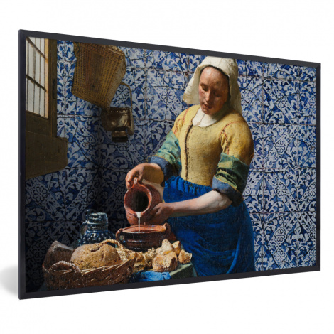 Poster met lijst - Melkmeisje - Delfts Blauw - Vermeer - Schilderij - Oude meesters - Liggend-1