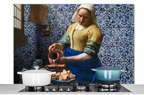 Spatscherm keuken - Melkmeisje - Delfts Blauw - Vermeer - Schilderij - Oude meesters