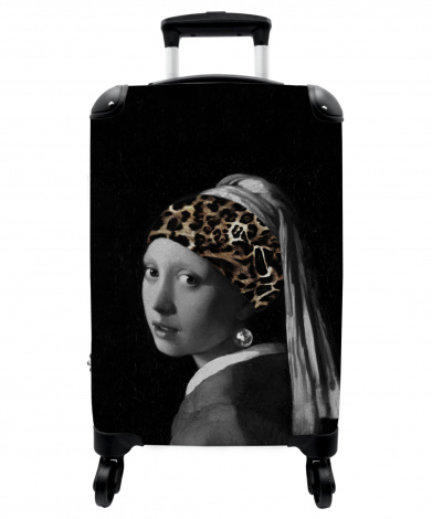 Koffer - Vermeer - Kunst - Meisje met de parel - Panterprint - Zwart wit