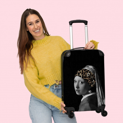 Koffer - Vermeer - Kunst - Meisje met de parel - Panterprint - Zwart wit-4