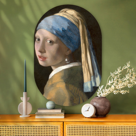 Muurovaal - Meisje met de Parel - Schilderij van Johannes Vermeer-2
