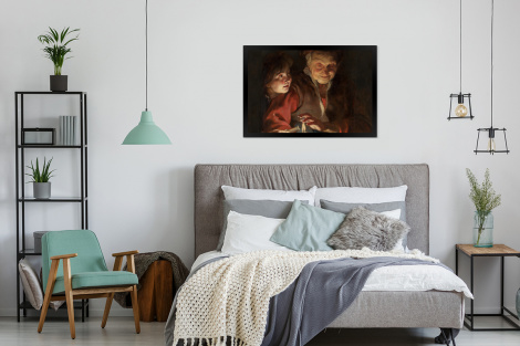 Poster met lijst - Oude vrouw en jongen met kaarsen - Schilderij van Peter Paul Rubens - Liggend-4