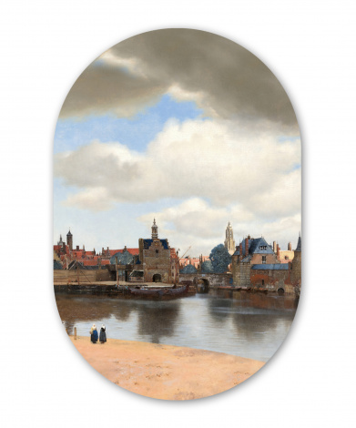 Muurovaal - Gezicht op Delft - Schilderij van Johannes Vermeer-1