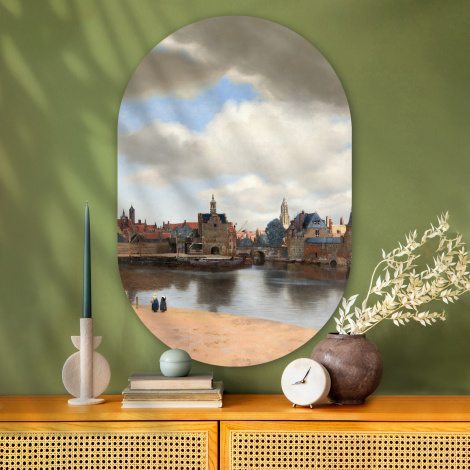 Muurovaal - Gezicht op Delft - Schilderij van Johannes Vermeer-thumbnail-2