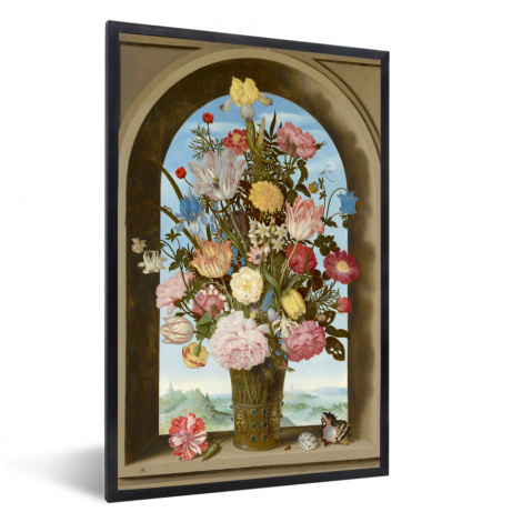 Poster met lijst - Vaas met bloemen in een venster - Schilderij van Ambrosius Bosschaert de Oude - Staand-thumbnail-1