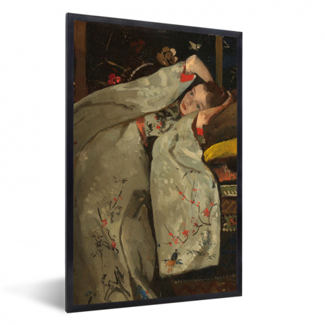 Poster met lijst - Meisje in witte kimono - Schilderij van George Hendrik Breitner - Staand