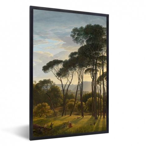 Poster met lijst - Italiaans landschap met parasoldennen - Schilderij van Hendrik Voogd - Staand-1