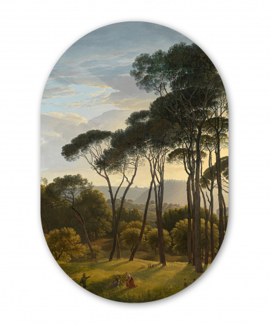 Muurovaal - Italiaans landschap met parasoldennen - Schilderij van Hendrik Voogd