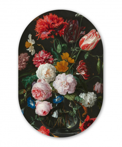 Muurovaal - Stilleven met bloemen in een glazen vaas - Schilderij van Jan Davidsz. de Heem-thumbnail-1
