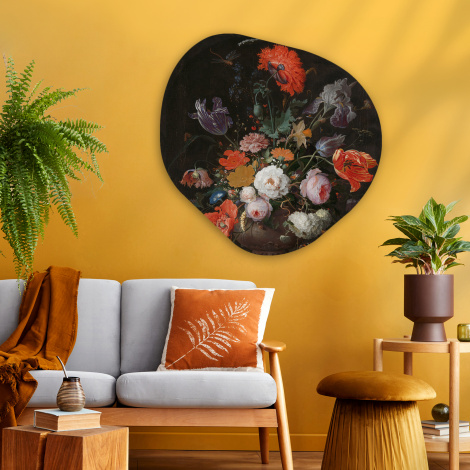Organisch schilderij - Stilleven met bloemen en een horloge - Schilderij van Abraham Mignon-thumbnail-2