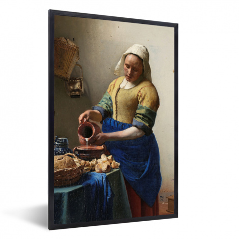 Poster met lijst - Het melkmeisje - Schilderij van Johannes Vermeer - Staand