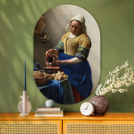 Muurovaal - Het melkmeisje - Schilderij van Johannes Vermeer-2