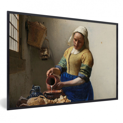 Poster met lijst - Het melkmeisje - Schilderij van Johannes Vermeer - Liggend-thumbnail-1