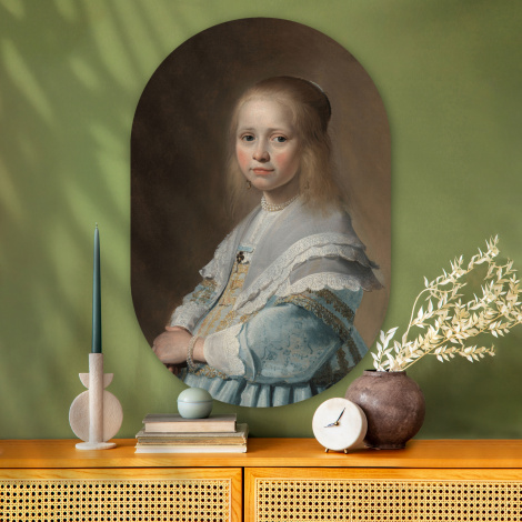 Muurovaal - Portret van een meisje in het blauw - Schilderij van Johannes Cornelisz. Verspronck-2