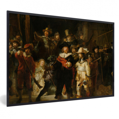 Poster met lijst - De Nachtwacht - Schilderij van Rembrandt van Rijn - Liggend