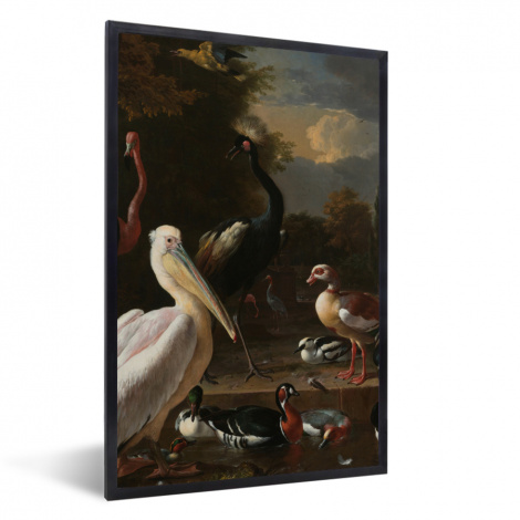 Poster met lijst - Een pelikaan en ander gevogelte bij een waterbassin - Schilderij van Melchior d'Hondecoeter - Staand-thumbnail-1
