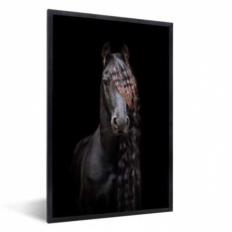 Poster met lijst - Paarden - Fries - Manen - Zwart - Dieren - Staand