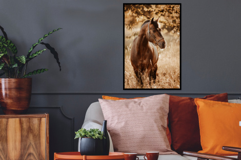 Poster met lijst - Paard - Zon - Portret - Natuur - Bruin - Staand-thumbnail-2