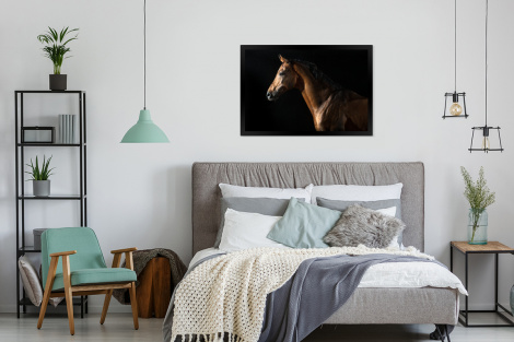 Poster met lijst - Paard - Dieren - Nacht - Zwart - Liggend-4