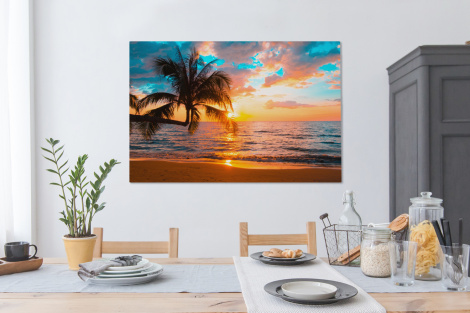 Canvas schilderij - Palm - Zonsondergang - Horizon - Strand - Zee-thumbnail-4