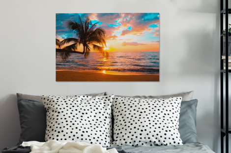Canvas schilderij - Palm - Zonsondergang - Horizon - Strand - Zee-thumbnail-3