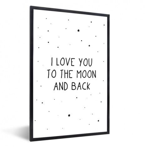 Poster mit Rahmen - Zitate - Ich liebe dich bis zum Mond und zurück - Baby - Liebe - Sprichwörter - Vertikal-1