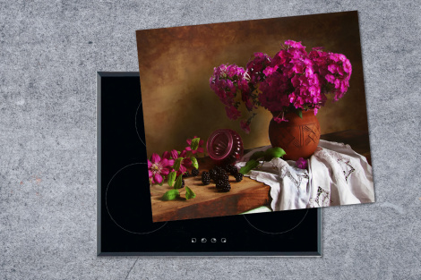 Herdabdeckplatte - Rustikal - Blumen - Rosa - Vase - Stilleben