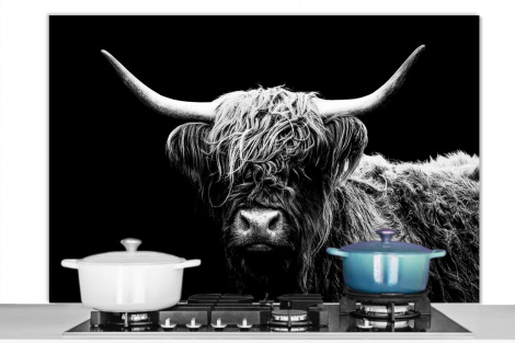 Spatscherm keuken - Schotse Hooglander - Koe - Zwart - Wit - Dieren