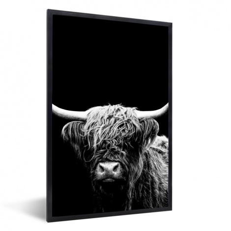 Poster met lijst - Schotse Hooglander - Koe - Zwart - Wit - Dieren - Staand