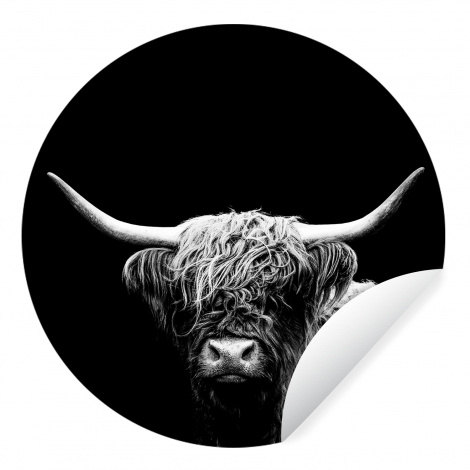 Runde Tapete - Schottischer Highlander - Kuh - Schwarz - Weiß - Tiere-1