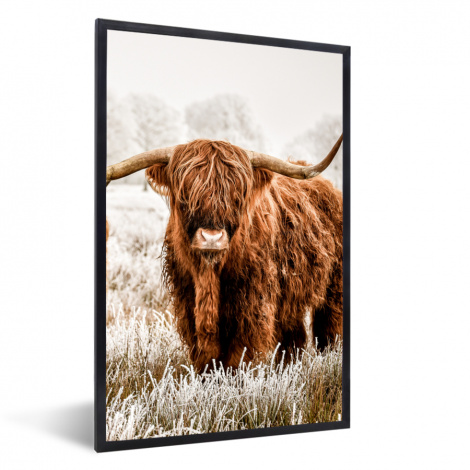 Poster met lijst - Schotse hooglander - Koe - Dieren - Natuur - Heide - Staand-thumbnail-1