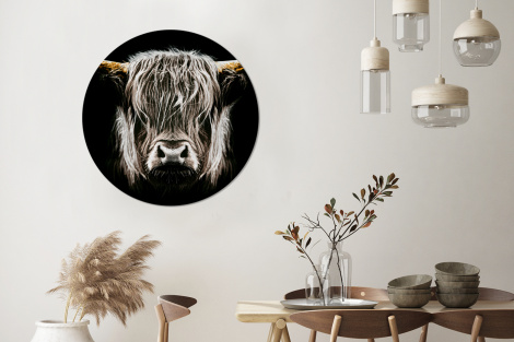 Behangcirkel - Schotse hooglander - Goud - Hoorns - Zwart wit - Koe - Dieren-3