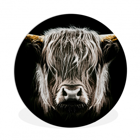 Runde Bilder - Schottischer Highlander - Gold - Hörner - Schwarz und weiß - Kuh - Tiere-thumbnail-1