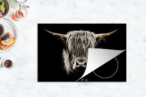 Herdabdeckplatte - Schottischer Highlander - Porträt - Schwarz - Weiß - Kuh - Tiere-thumbnail-4