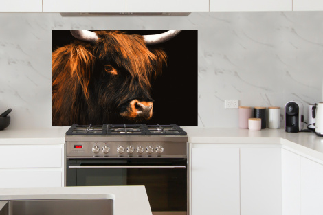 Spatscherm keuken - Schotse hooglander - Zwart - Koe - Hoorn - Dieren-4