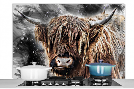 Spatscherm keuken - Schotse hooglander - Verf - Koe-1