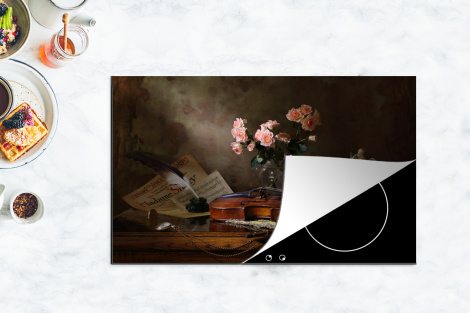 Herdabdeckplatte - Violine - Rosen - Rosa - Blumen - Stilleben-4