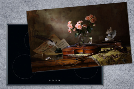 Herdabdeckplatte - Violine - Rosen - Rosa - Blumen - Stilleben-1