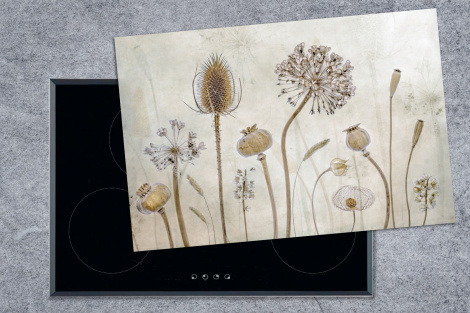 Herdabdeckplatte - Blumen - Aquarell - Stilleben - Braun - Vintage